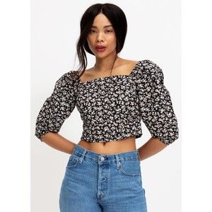 Levis Womens Yvie Blouse S M L XL Black White Floral Print Smocked Crop Top New